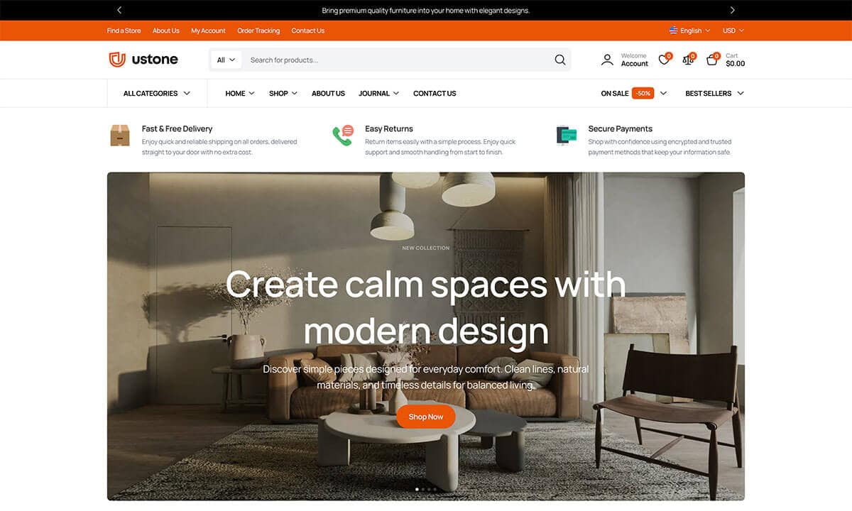 Ustone Furniture WooCommerce Themes